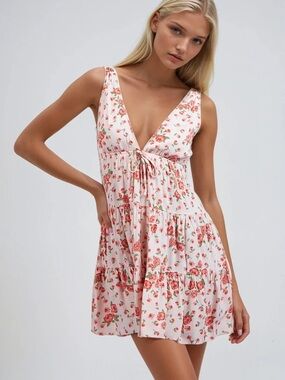 Floral Tie-Front Mini Dress - Pink